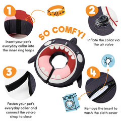 BENCMATE cono inflable para perro Orca grande, vista lateral, ajuste seguro.