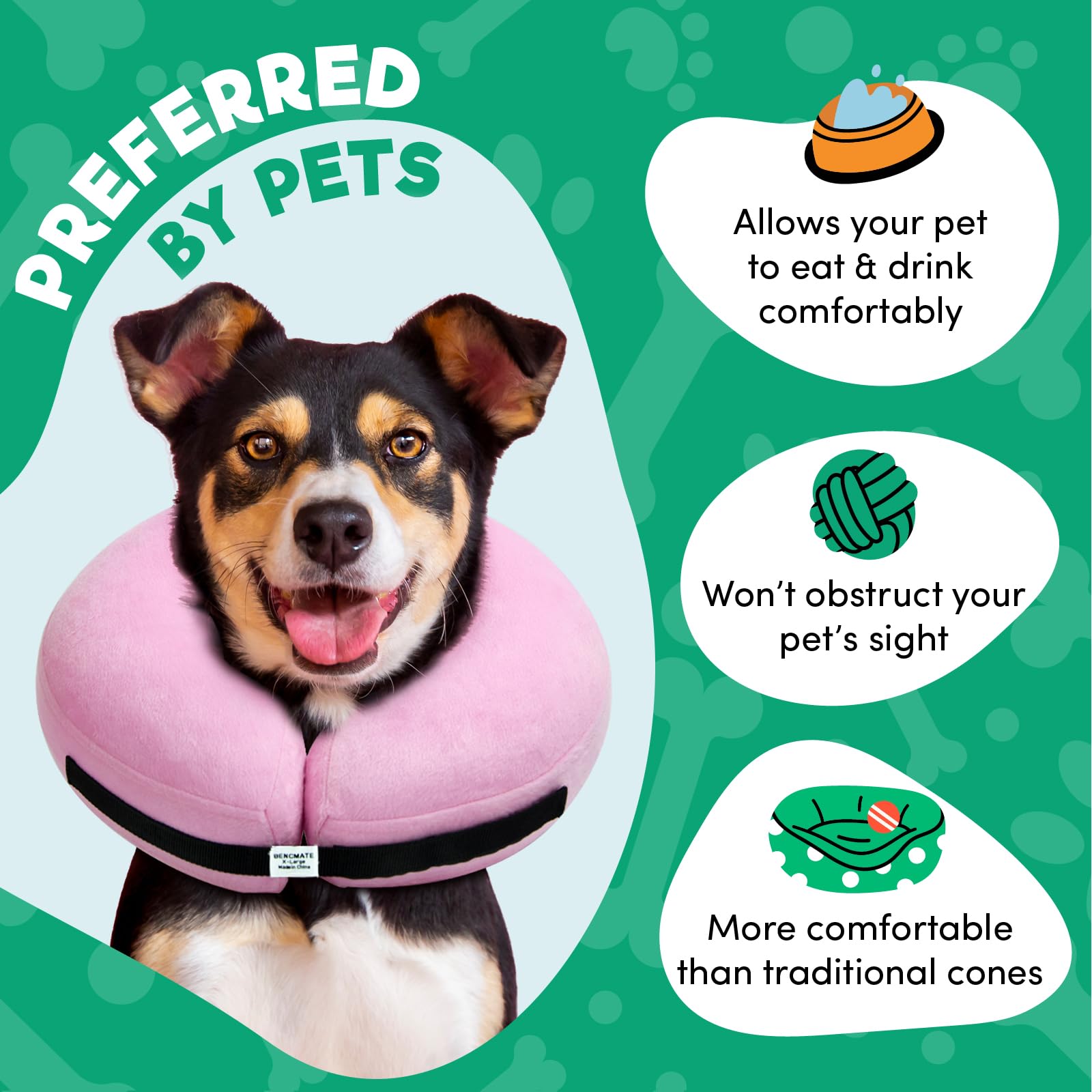 BENCMATE cono para perros y gatos con diseño inflable no bloquea la visión.