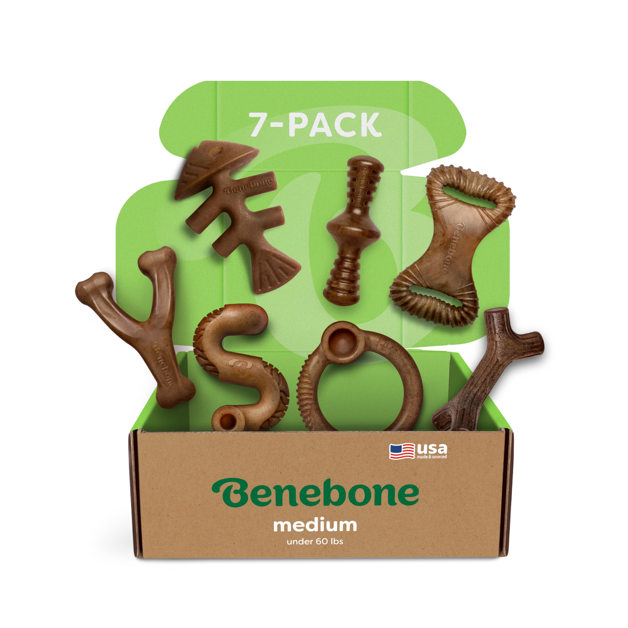 Benebone 7-paquetes mediano: durabilidad para mordidas prolongadas y juego seguro.
