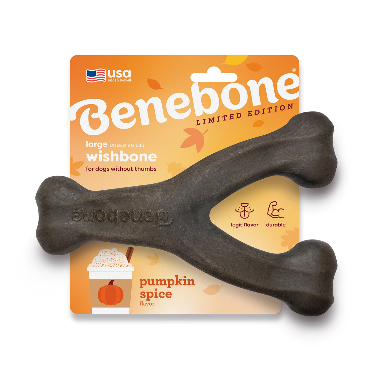 Benebone Calabaza Especiada Wishbone: mordida resistente para perros grandes