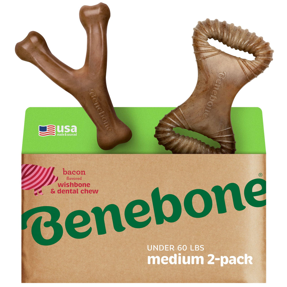 Benebone doble-pack Wishbone y Dental, masticables duraderos para perros activos.