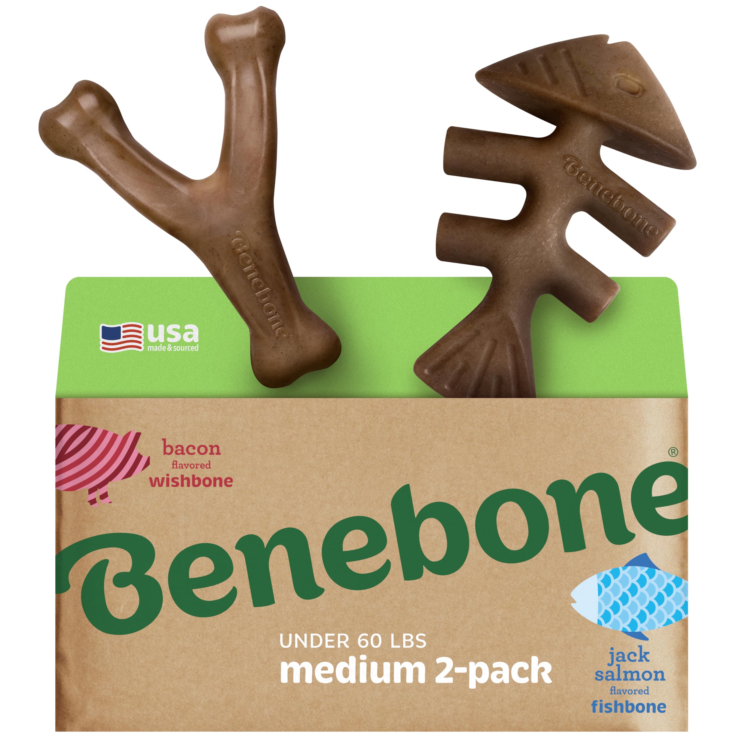 Benebone dos-pack: mordedores Fishbone y Wishbone para perros activos