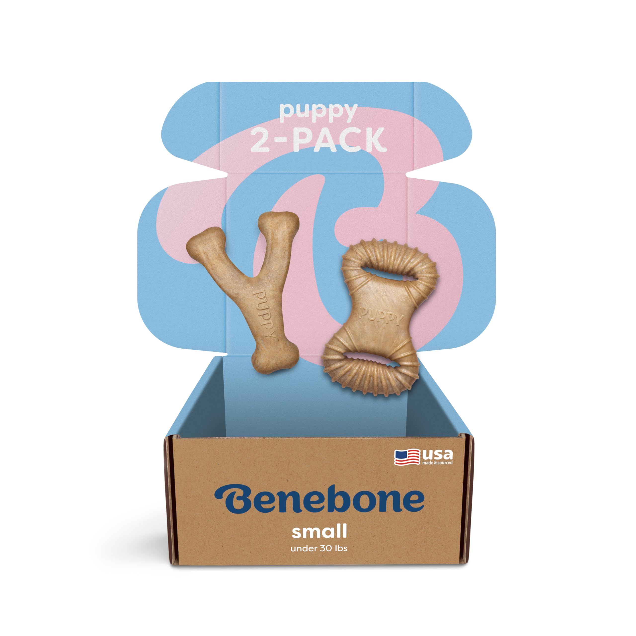 Benebone Puppy masticable dental con sabor a pollo real para perros pequeños.