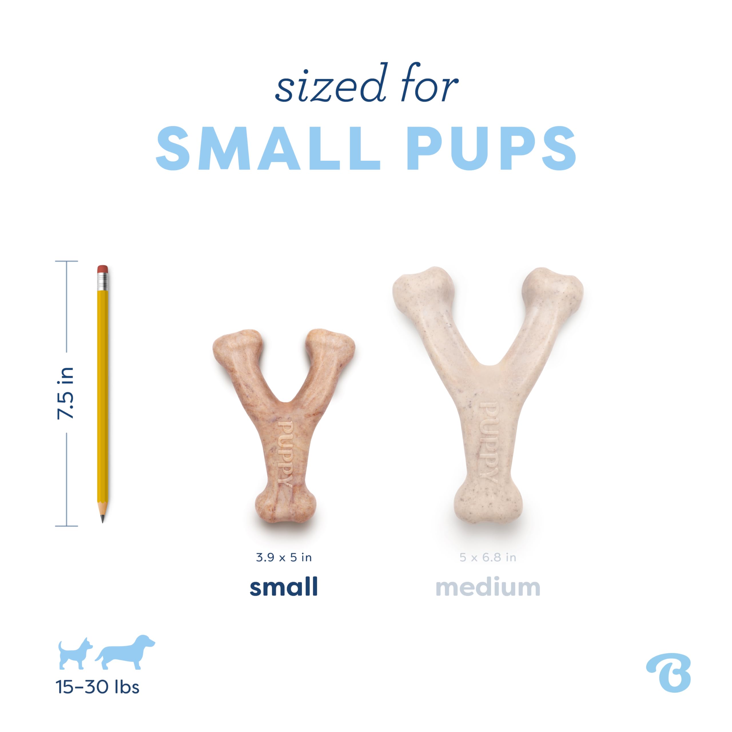 Benebone Puppy Wishbone en primer plano, hecho en Estados Unidos para masticación confiable.