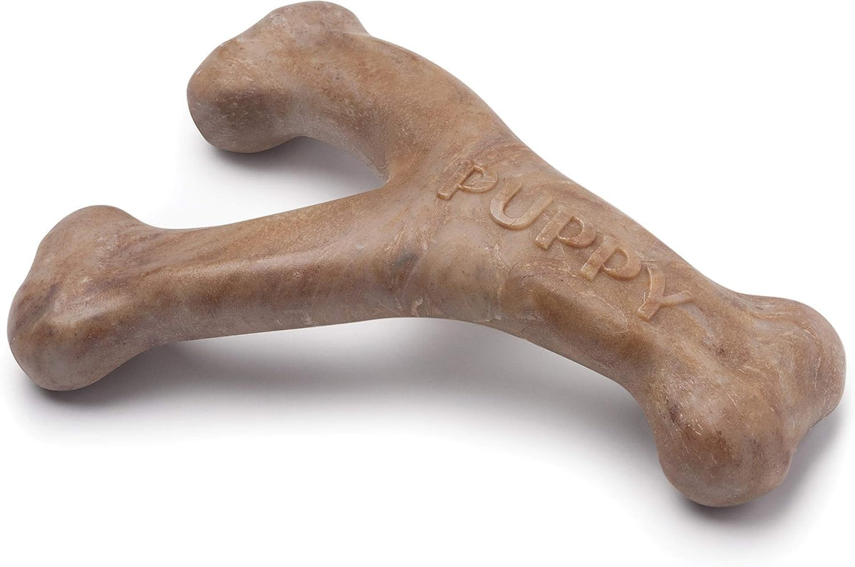 Benebone Puppy Wishbone mordedor con sabor tocino real, ideal para cachorros.