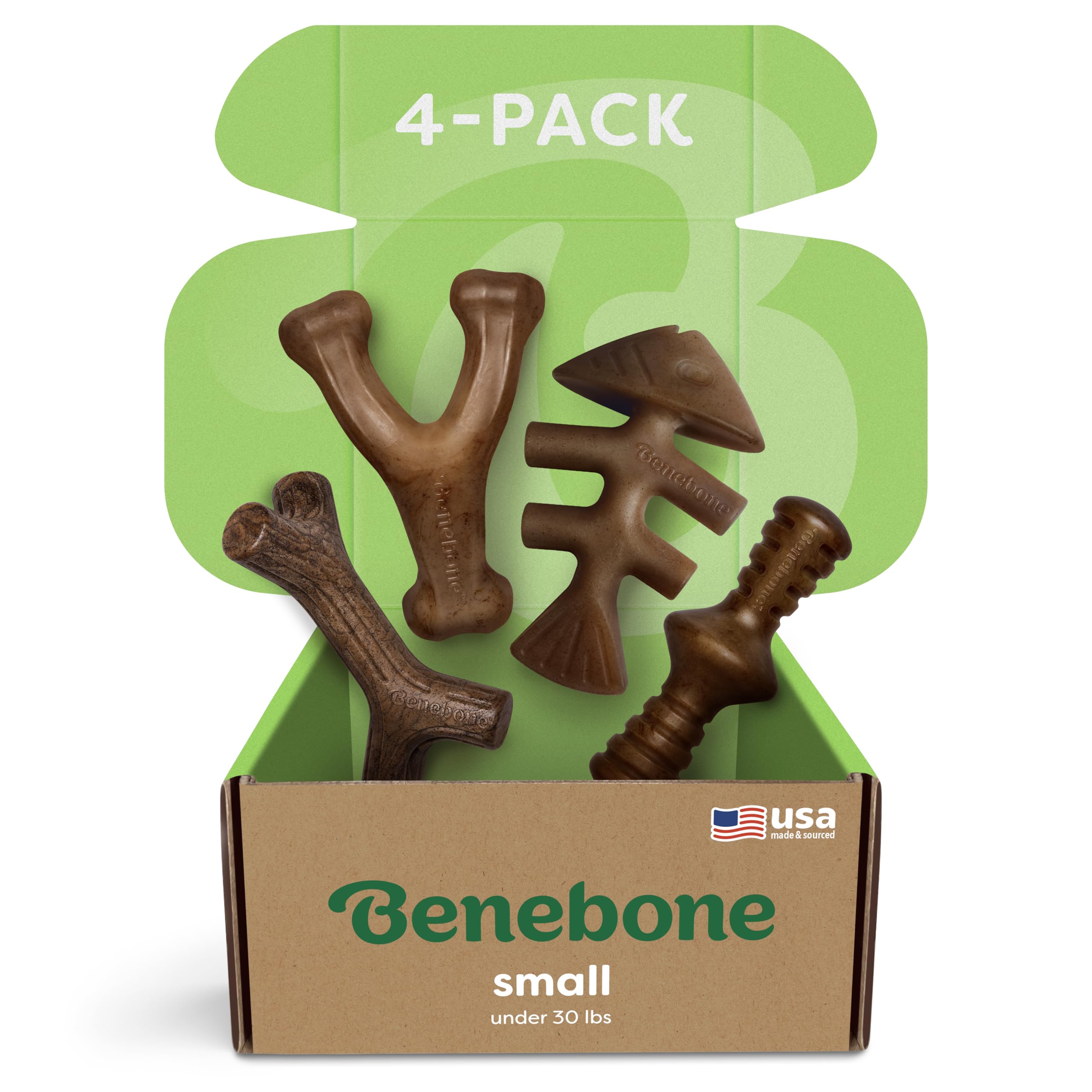 Benebone Small 4-Pack: huesos duraderos para masticadores activos.