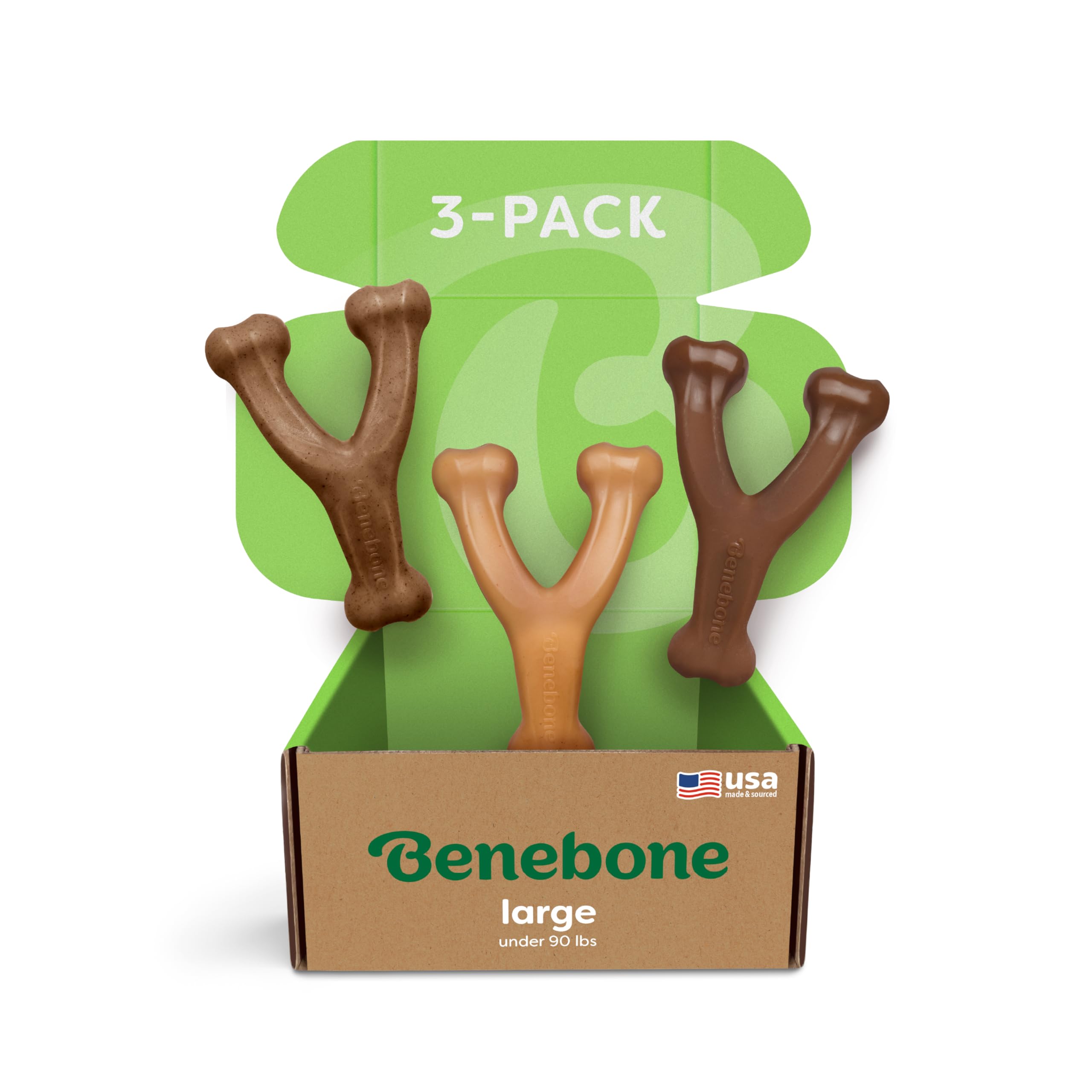 Benebone Wishbone, mordedor duradero para perros, sabor tocino real para masticación sostenida.