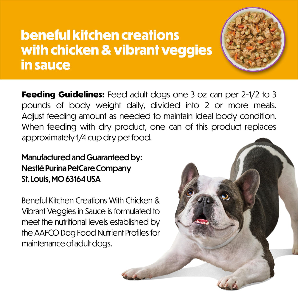 Beneful Kitchen Creations pollo-pasta-zanahoria-espinacas, textura agradable para masticar