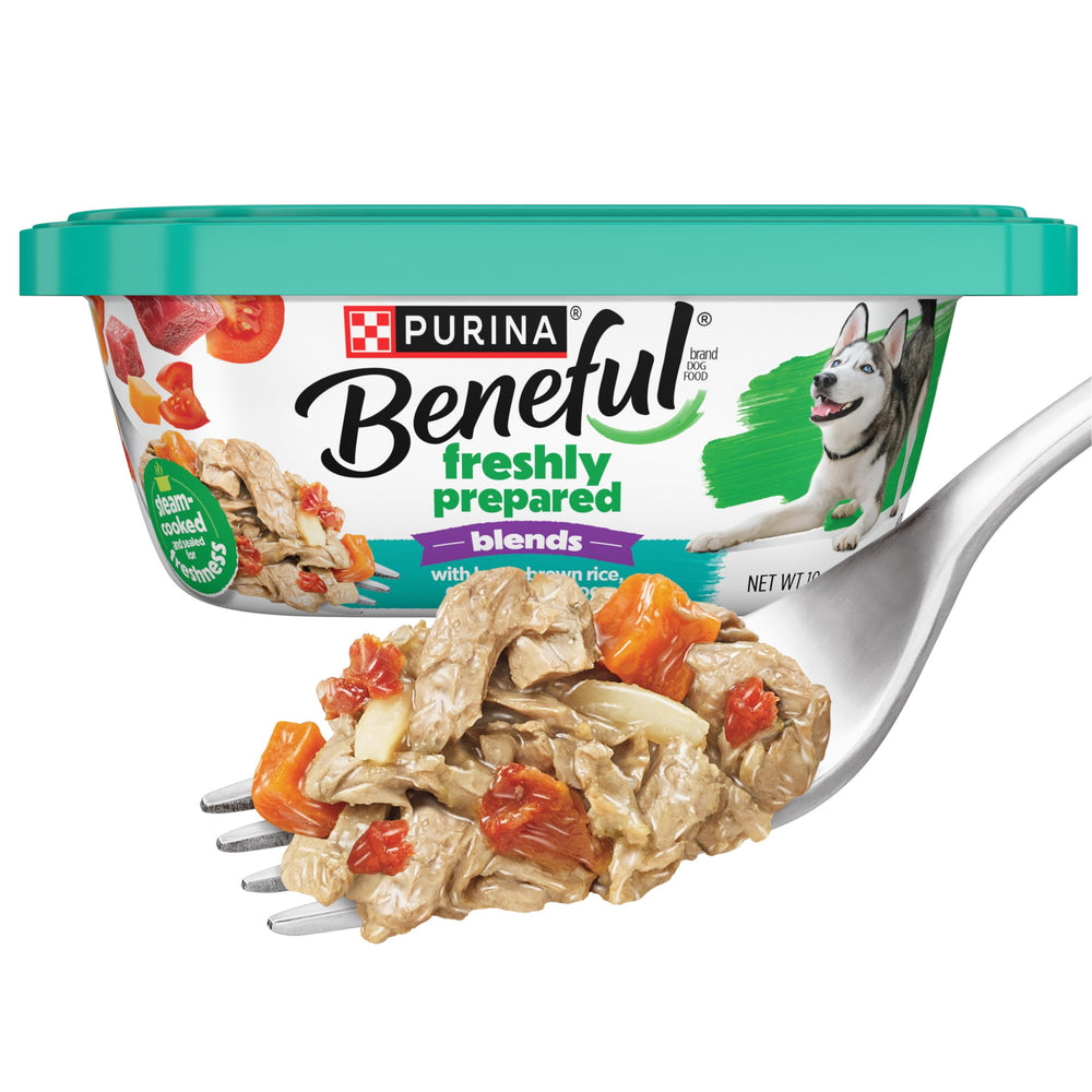 Beneful tarro de 10 onzas con mezcla de cordero, arroz integral y verduras para palatabilidad diaria.