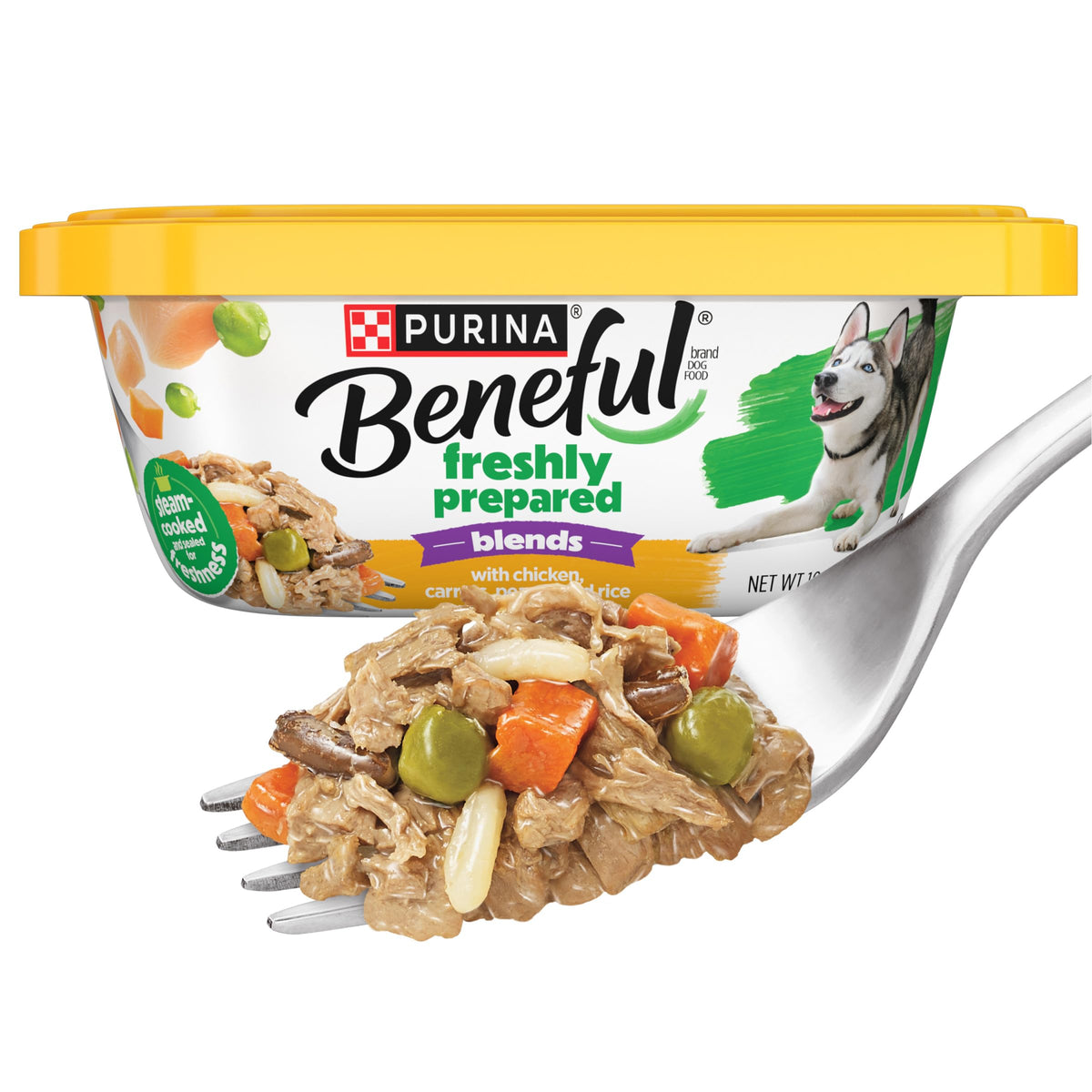 Beneful Mezclas Recién Preparadas con trozos de pollo para una comida sabrosa y nutritiva.