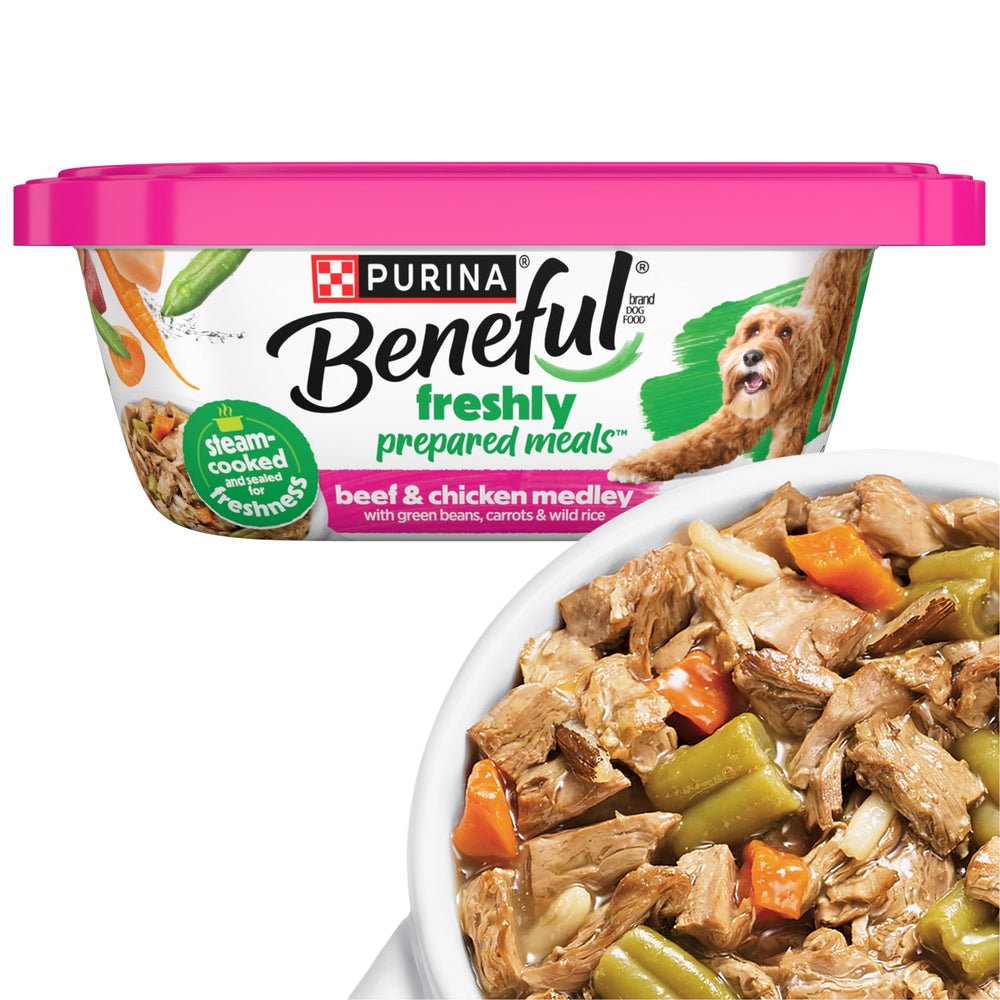 Beneful tubo 10oz abierto, listo para servir la comida húmeda.