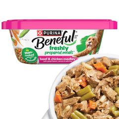 Beneful tubo 10oz abierto, listo para servir la comida húmeda.