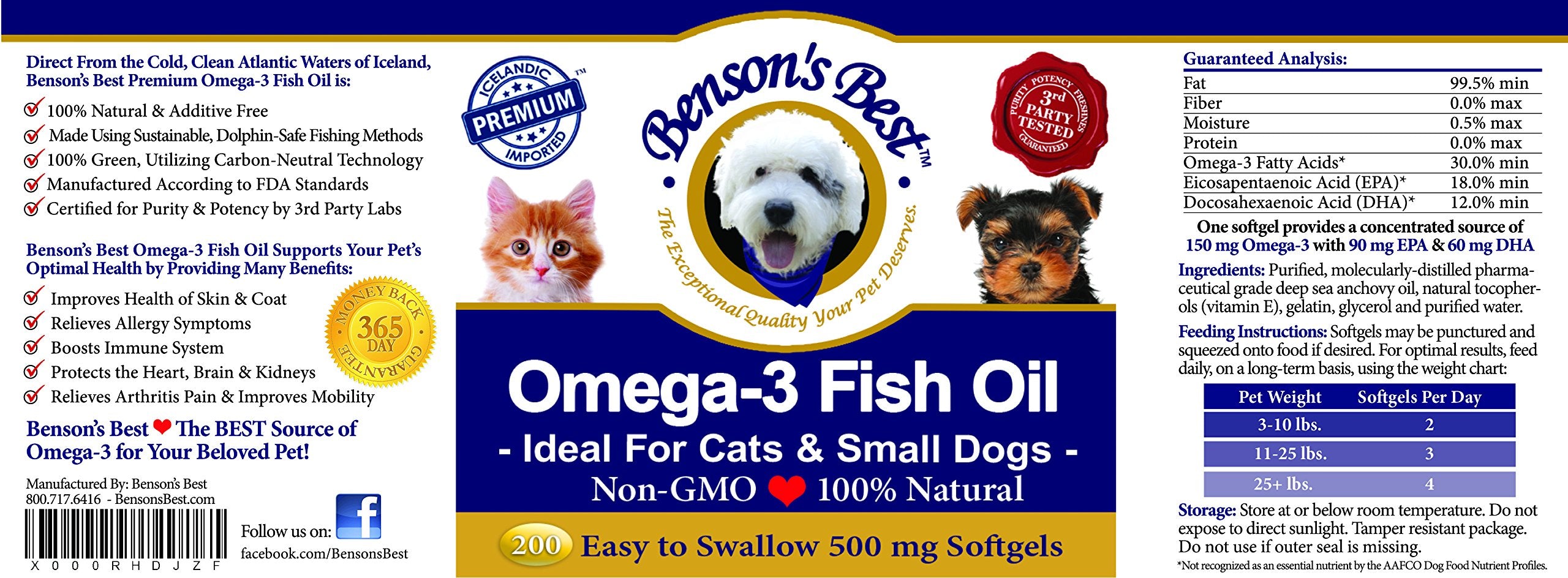 Frasco de Benson's Best Omega-3 en mesa, fácil almacenamiento.