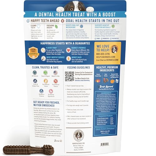 Bernie's Charming Chompers aliento fresco con menta, perejil y alfalfa para perros.