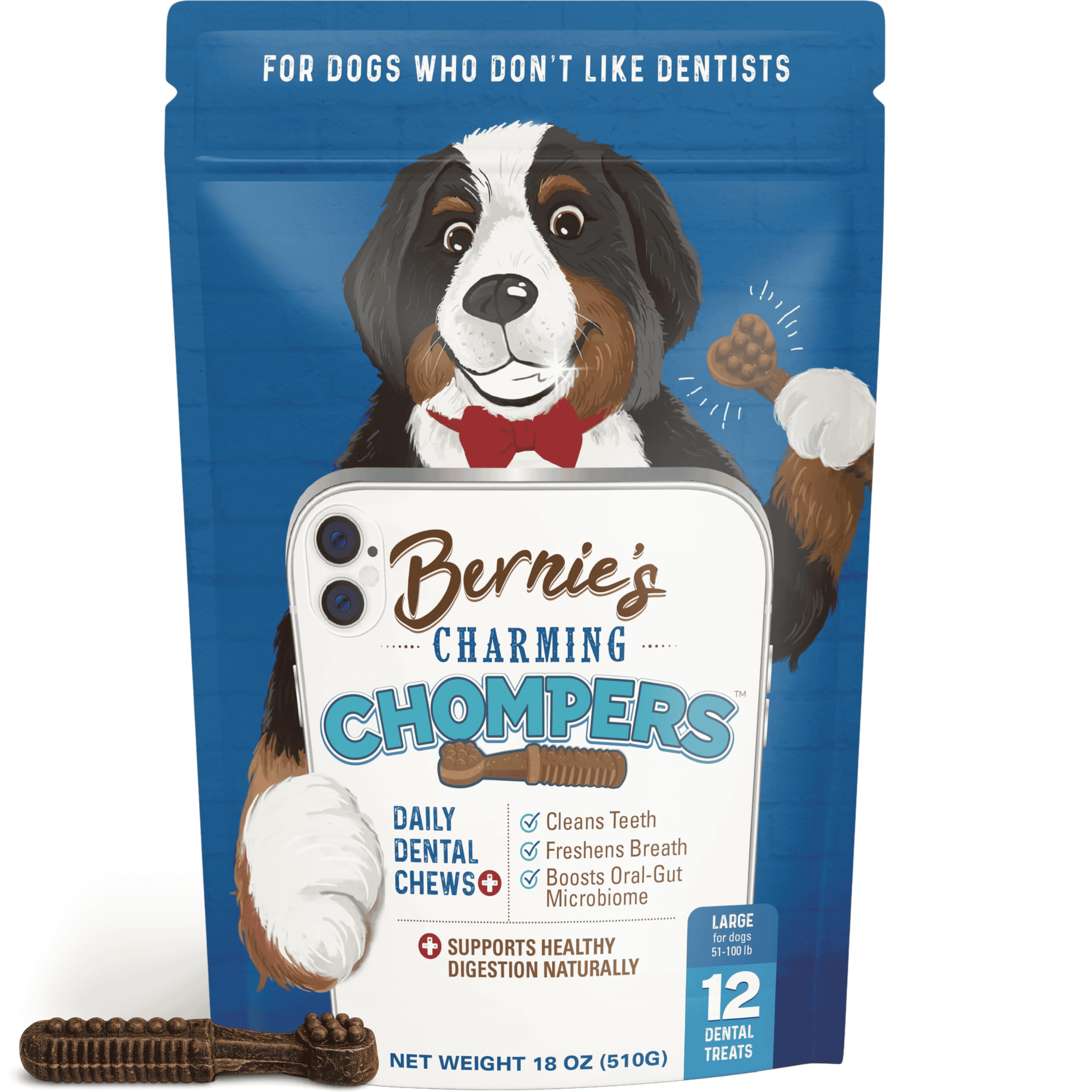 Bernie's Charming Chompers para perros grandes: limpieza dental diaria
