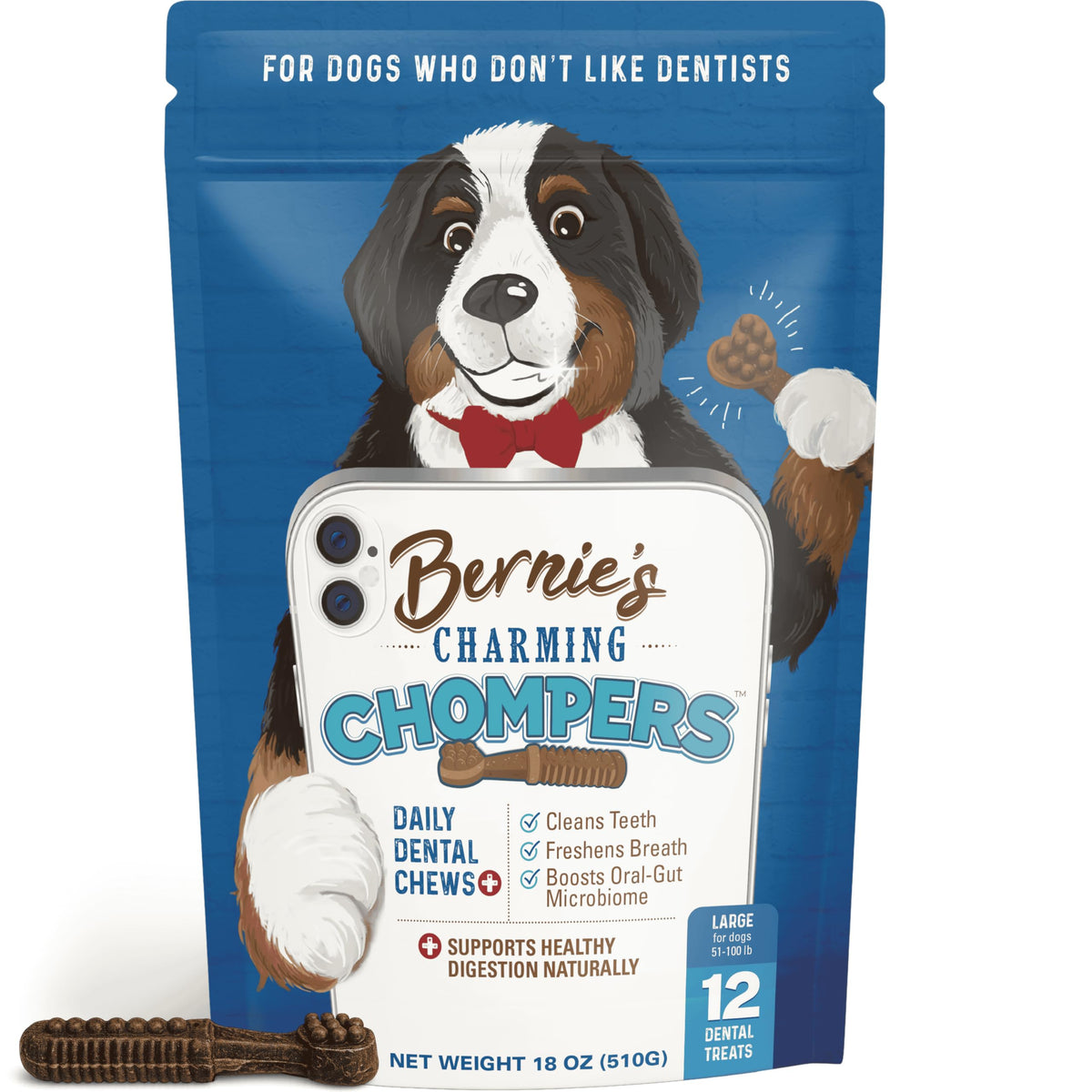 Bernie's Charming Chompers para perros grandes: limpieza dental diaria