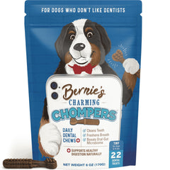 Bernie's Charming Chompers: mordedor dental diario para perros; ayuda a dientes limpios.