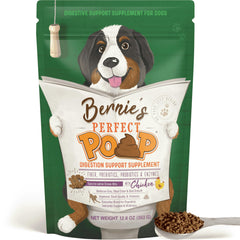 Bernie's Digestión perfecta para perros, frasco visible que apoya digestión equilibrada.