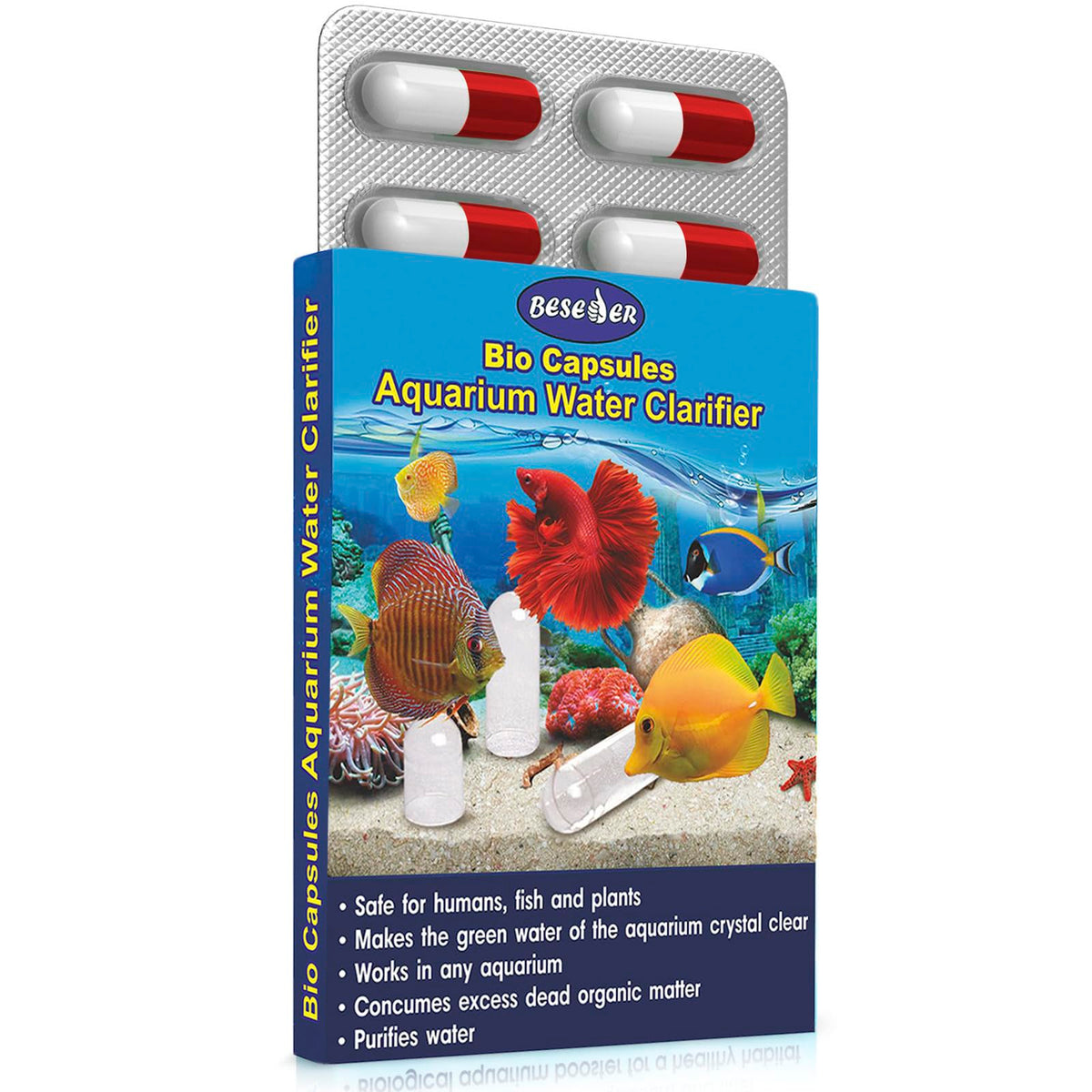 Beseder Bio Cápsulas para acuario: agua clara tras disolución.