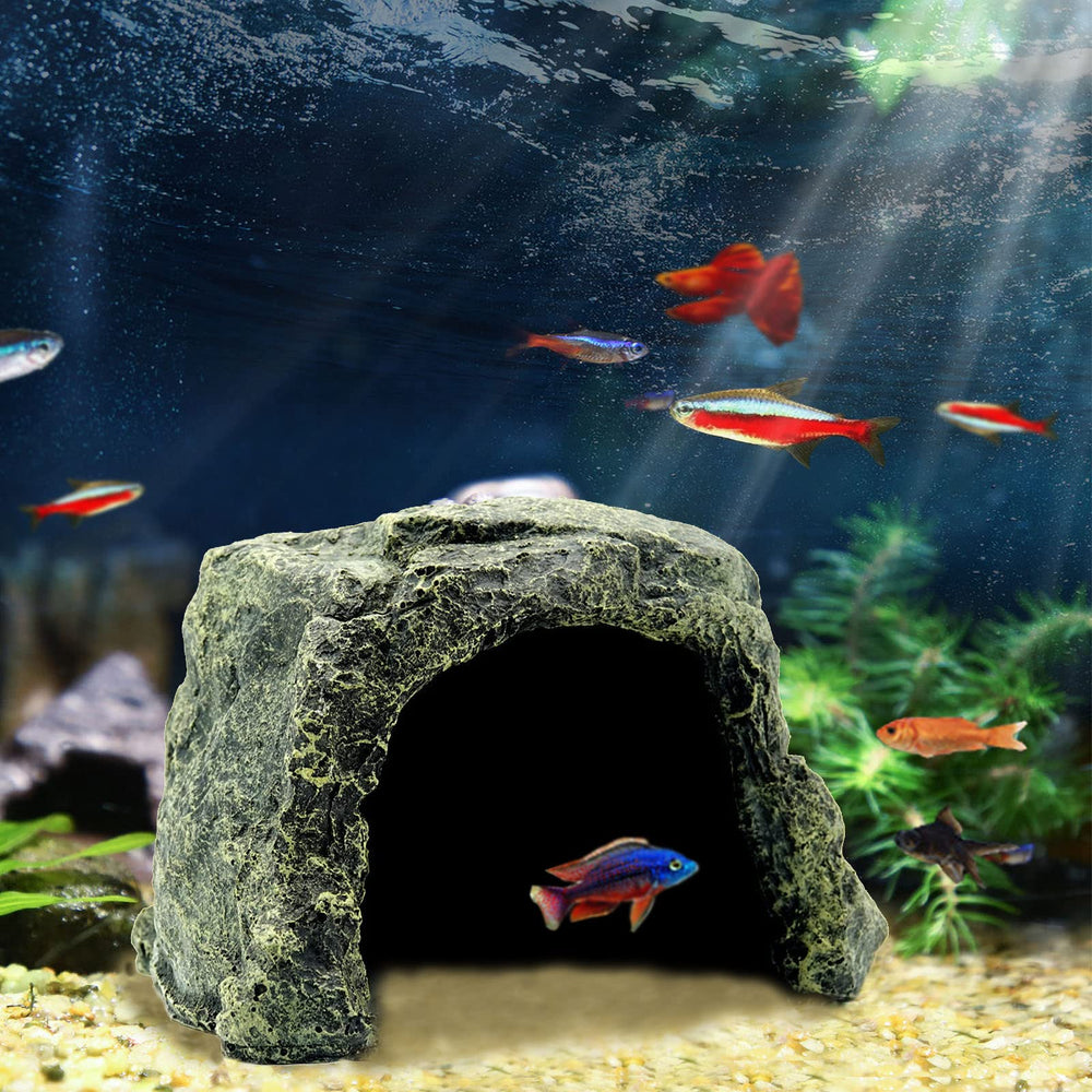 Besimple cueva de roca realista para acuario, crea refugio seguro para tus peces.