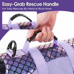 Chaleco Bess Bridal Sirena XL, vista trasera, asa de rescate para manejo seguro.