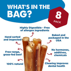 Best Bully Sticks ingrediente único res, snack de res 100%.