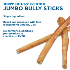 Best Bully Sticks jumbo aroma natural, palos sin aditivos para experiencia segura.