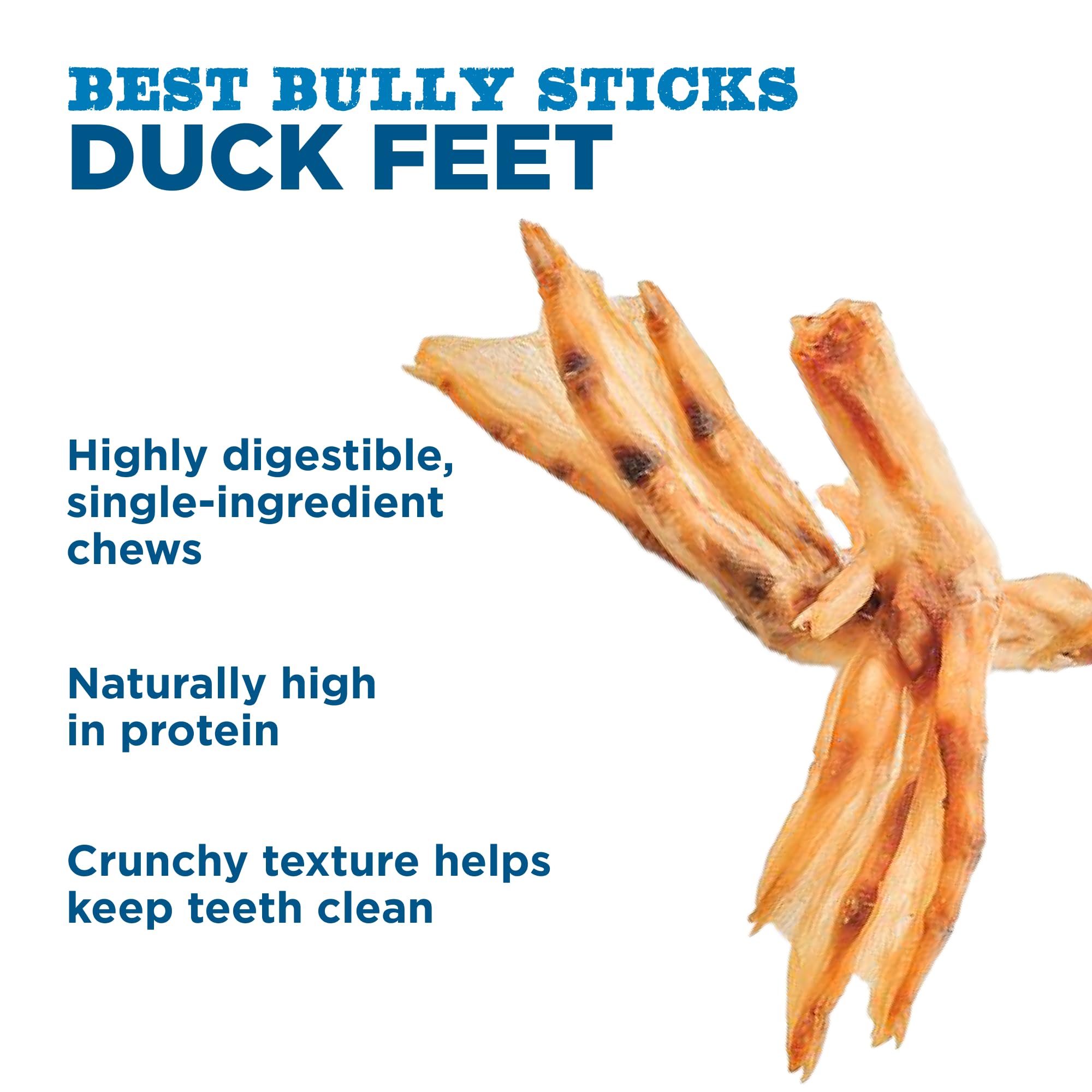 Patitas de Pato crujientes de Best Bully Sticks para higiene dental.