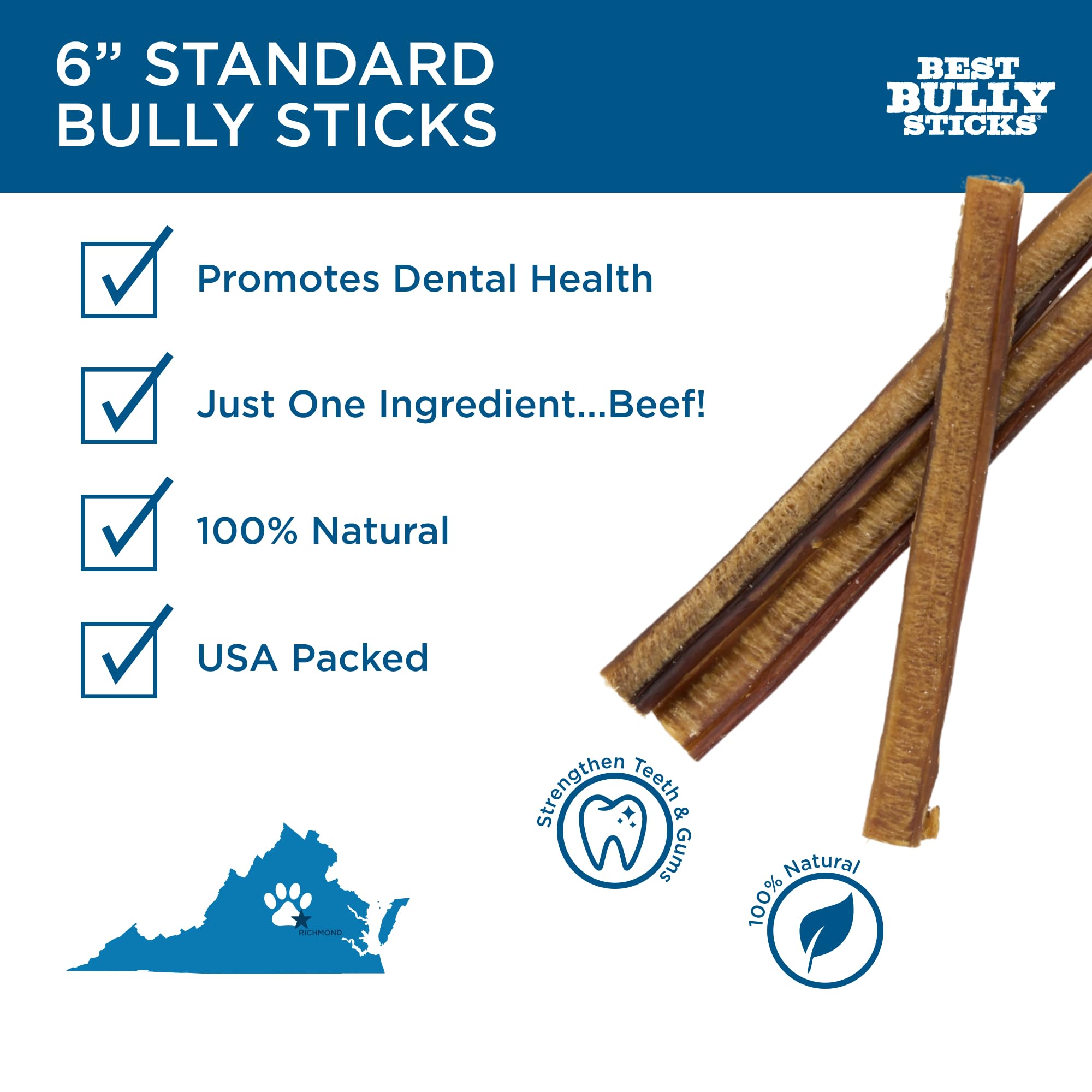 Best Bully Sticks muestra textura dura, ideal para limpieza dental suave.