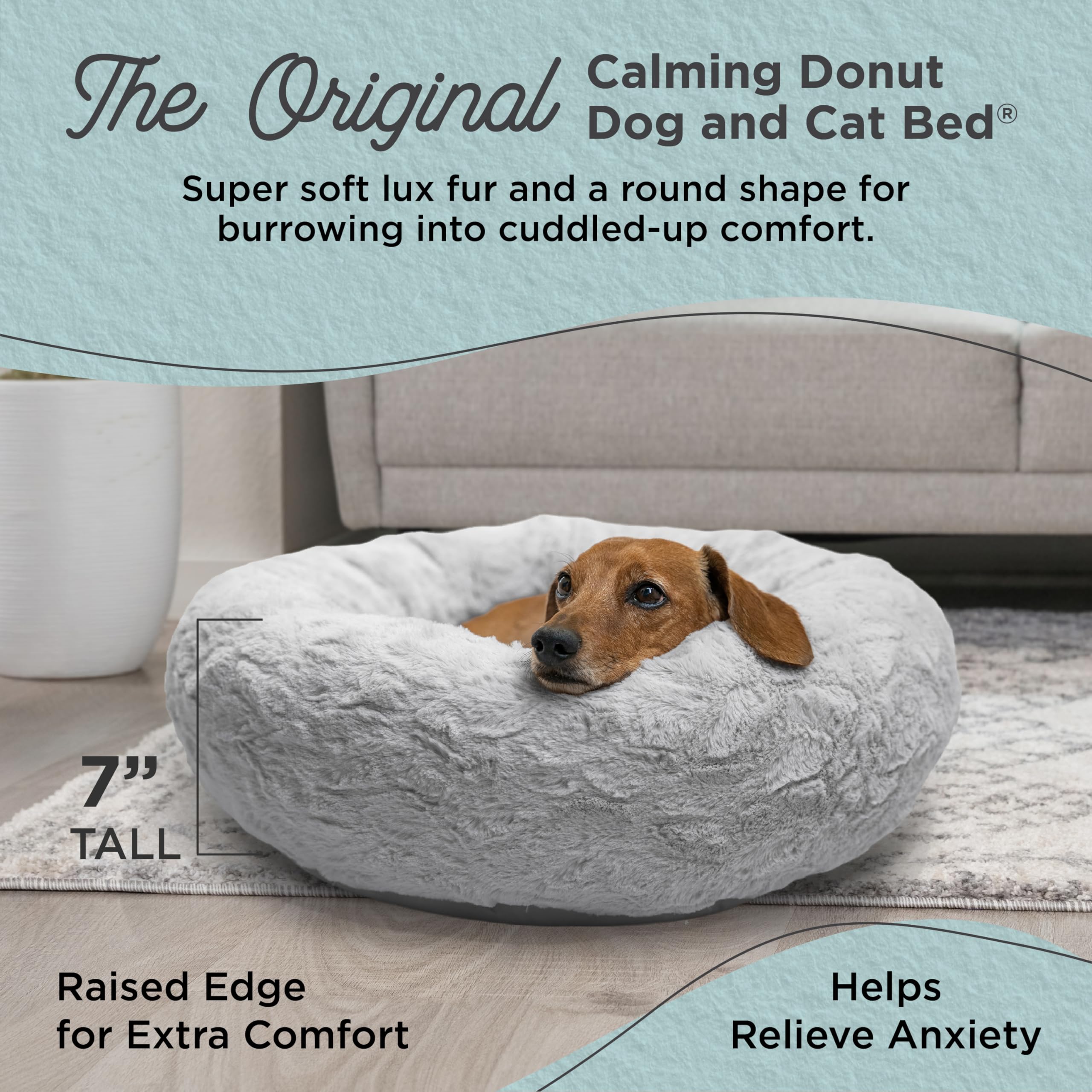Best Friends by Sheri cama donut gris, pelaje de lujo para calor suave