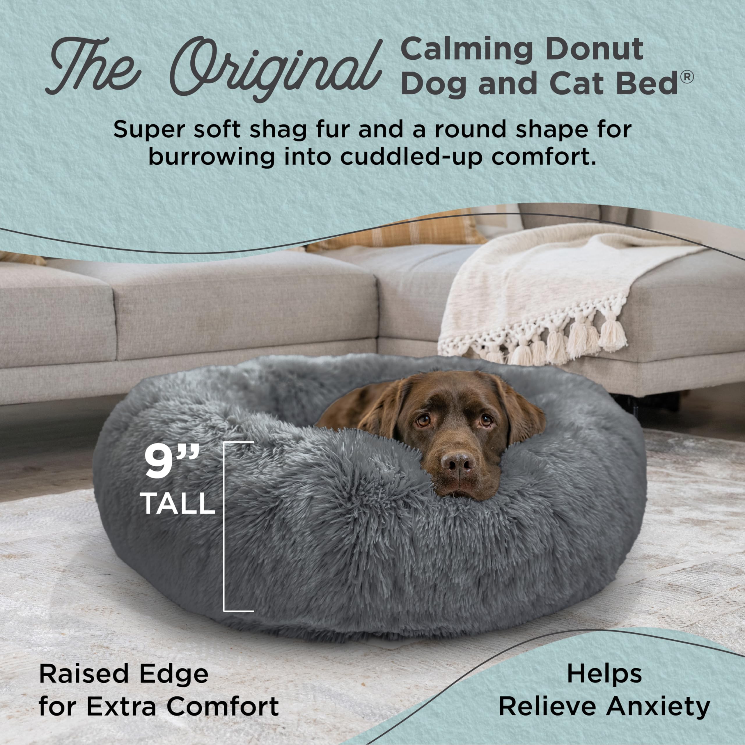 Cama donut gris con funda lavable de Best Friends Sheri para dormir profundo.