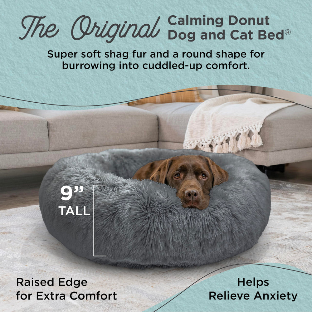 Cama donut gris con funda lavable de Best Friends Sheri para dormir profundo.