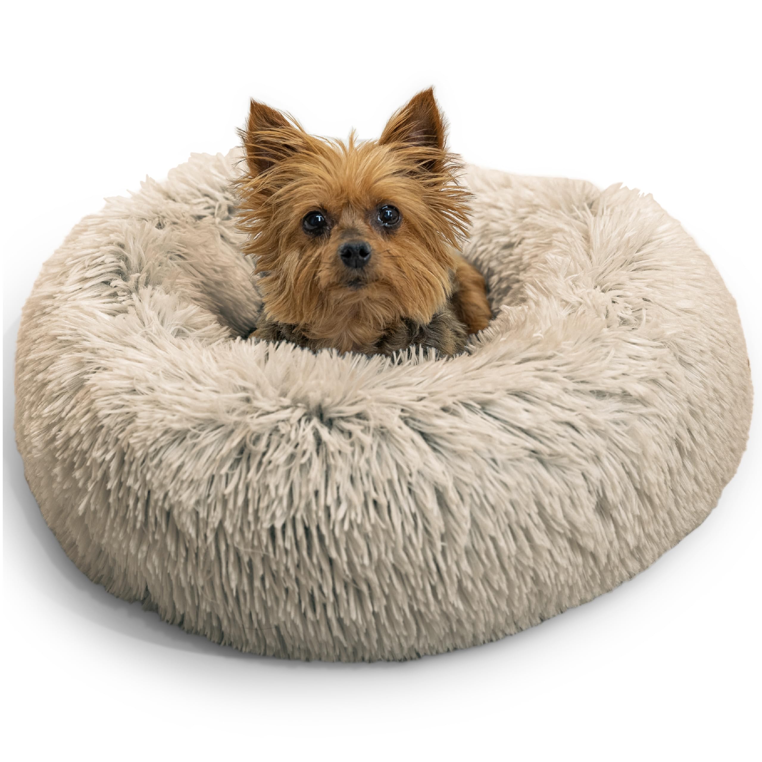 Best Friends Sheri cama donut peluda para mascotas pequeñas, favorece descanso cómodo.