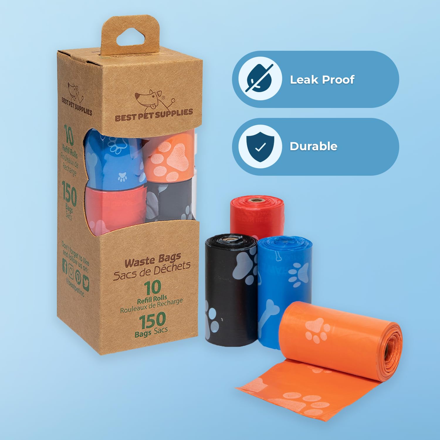 Best Pet Supplies bolsas resistentes a desgarros para excrementos de perros.