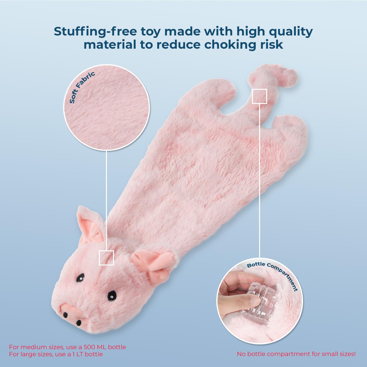 Best Pet Supplies Juguete sin relleno cerdo, frente, detalle de diseño suave