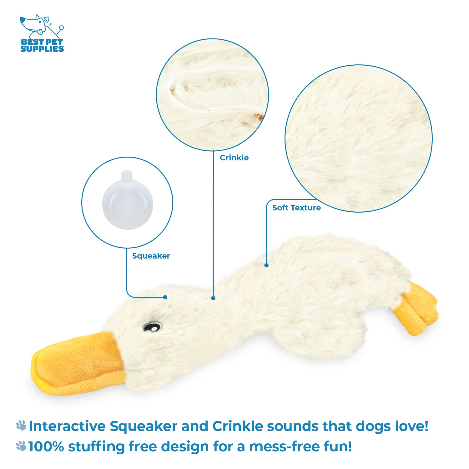 Best Pet Supplies Pato Crinkle Sin-Relleno Fácil de limpiar
