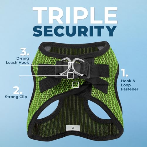 Voyager harnais en mesh respirant lime vert avec bandes réfléchissantes pour meilleure visibilité.