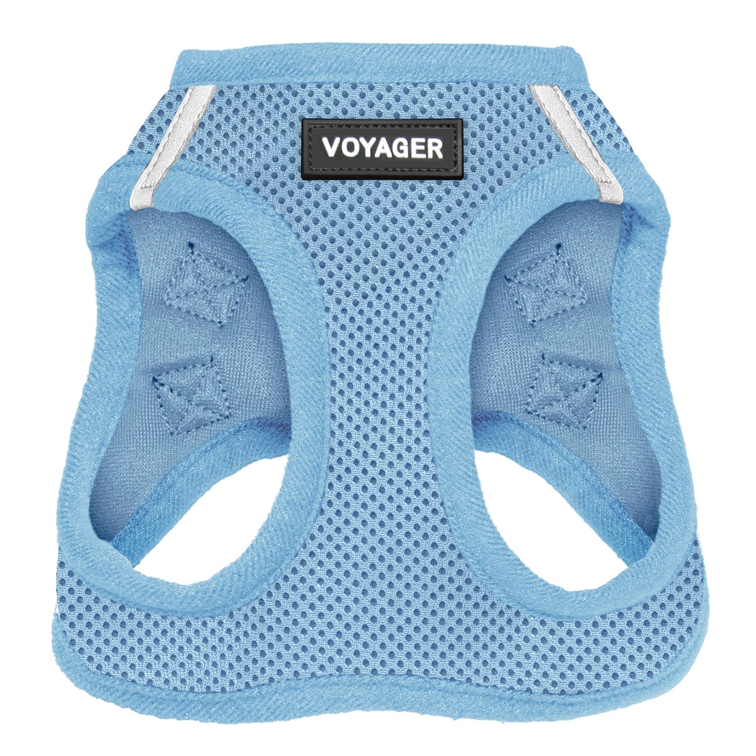 Arnés Voyager de Best Pet Supplies con malla de aire azul, cómodo para paseos diarios.