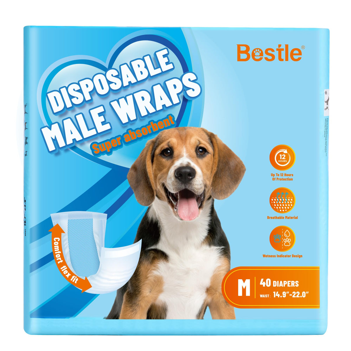 Pañal BESTLE para perro macho, ajuste cómodo de cintura para paseos.