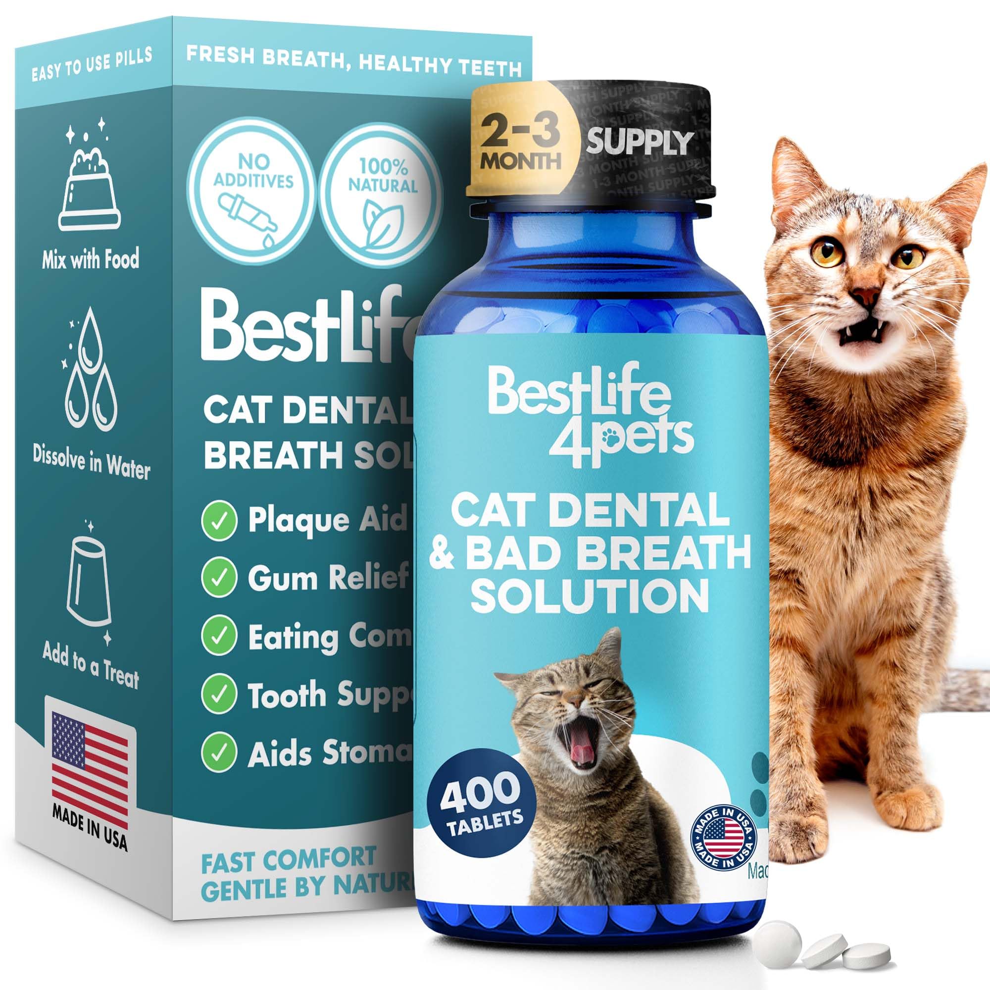 BestLife4Pets envase de 400 pastillas para gatos, uso diario cómodo
