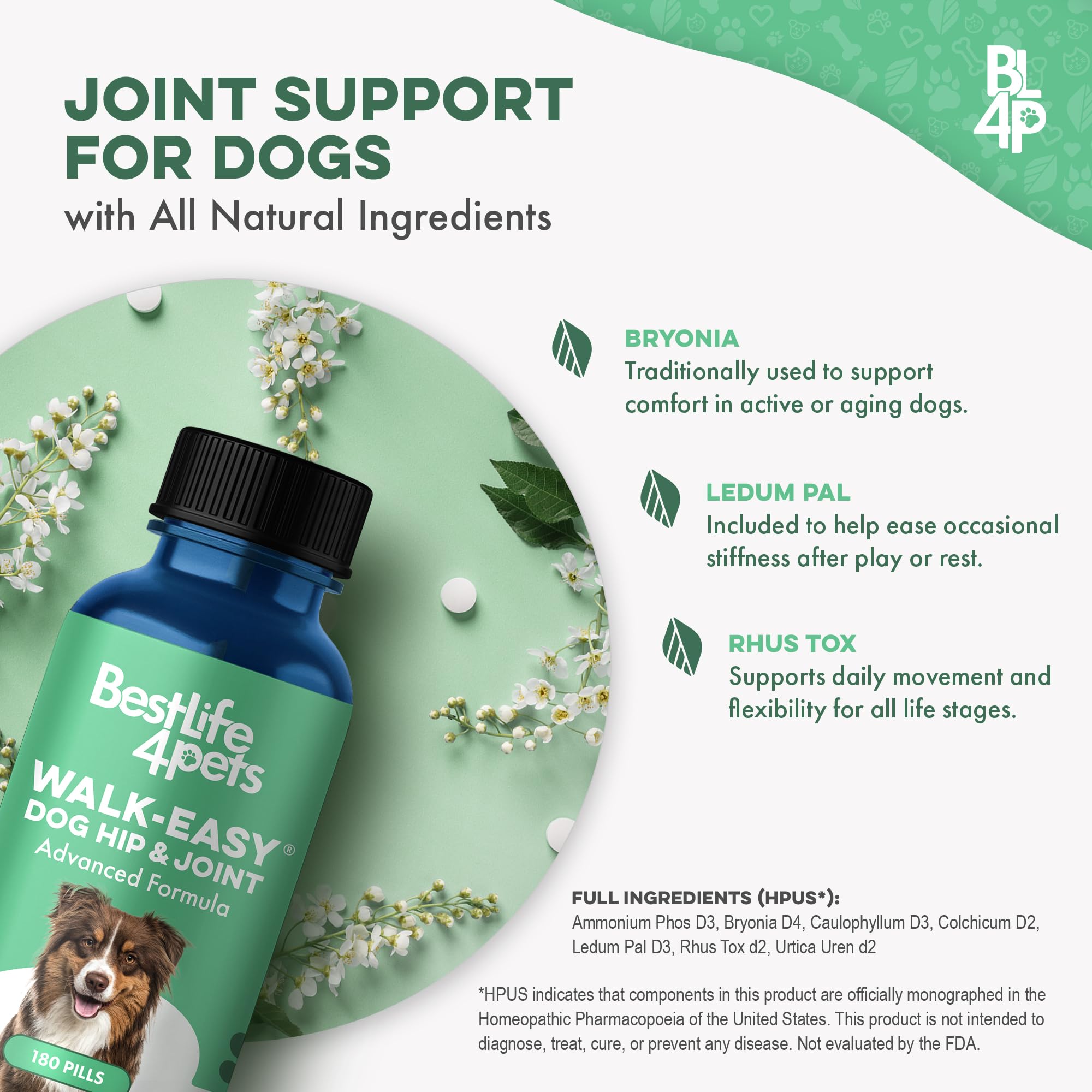 Frasco de 180 pastillas de BestLife4Pets, soporte diario