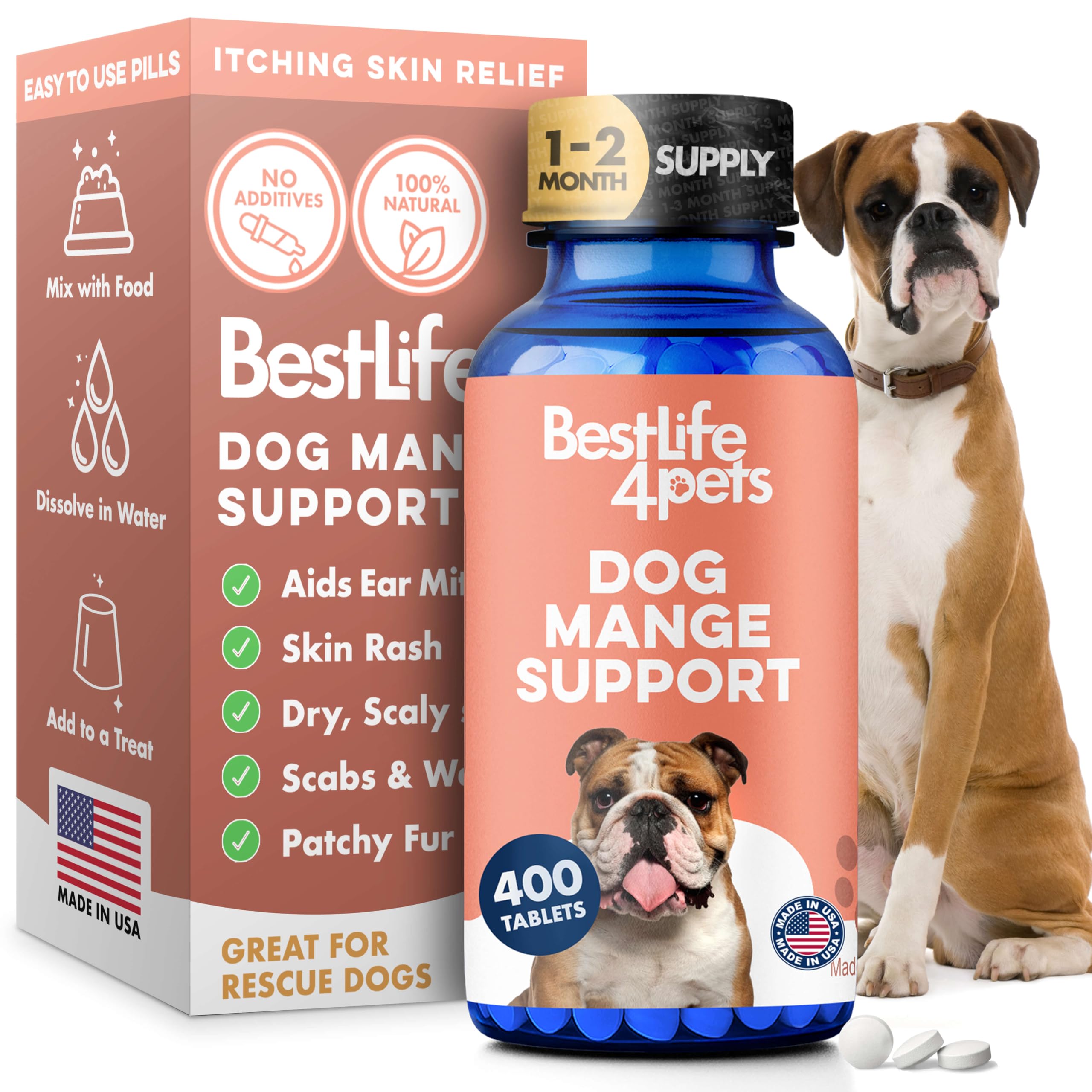 BestLife4Pets Mange Soporte: pastillas pequeñas fáciles de administrar para perros.