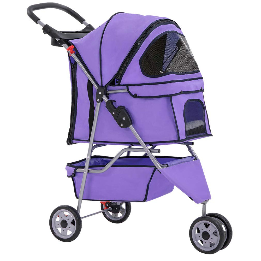 BestPet carrito de mascotas con 3 ruedas morado para paseos cómodos y estables
