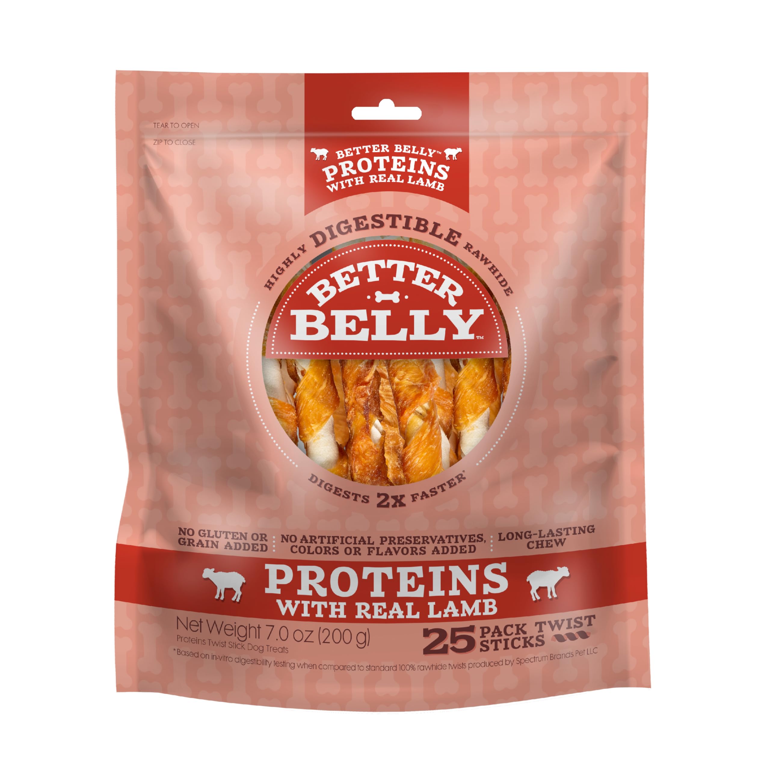 Gamme Better Belly Protéines – torsades d'agneau, récompense polyvalente pour chiens.