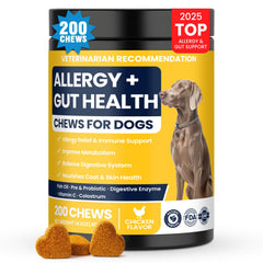 BFDEREN gomitas alergia para perros frente al envase, posible apoyo digestivo.