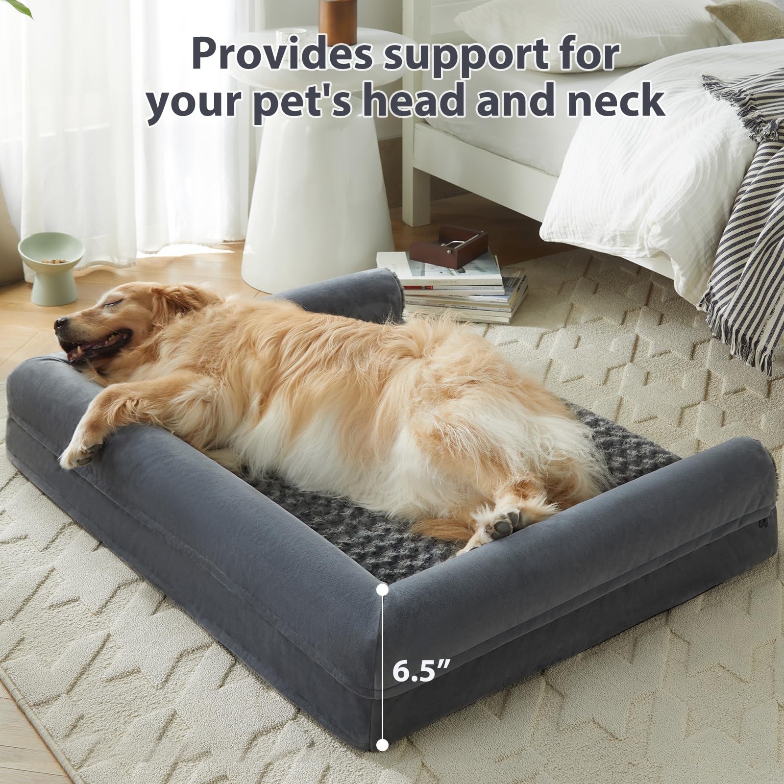 Cama grande BFPETHOME con diseño sofá y apoyo de cuello.