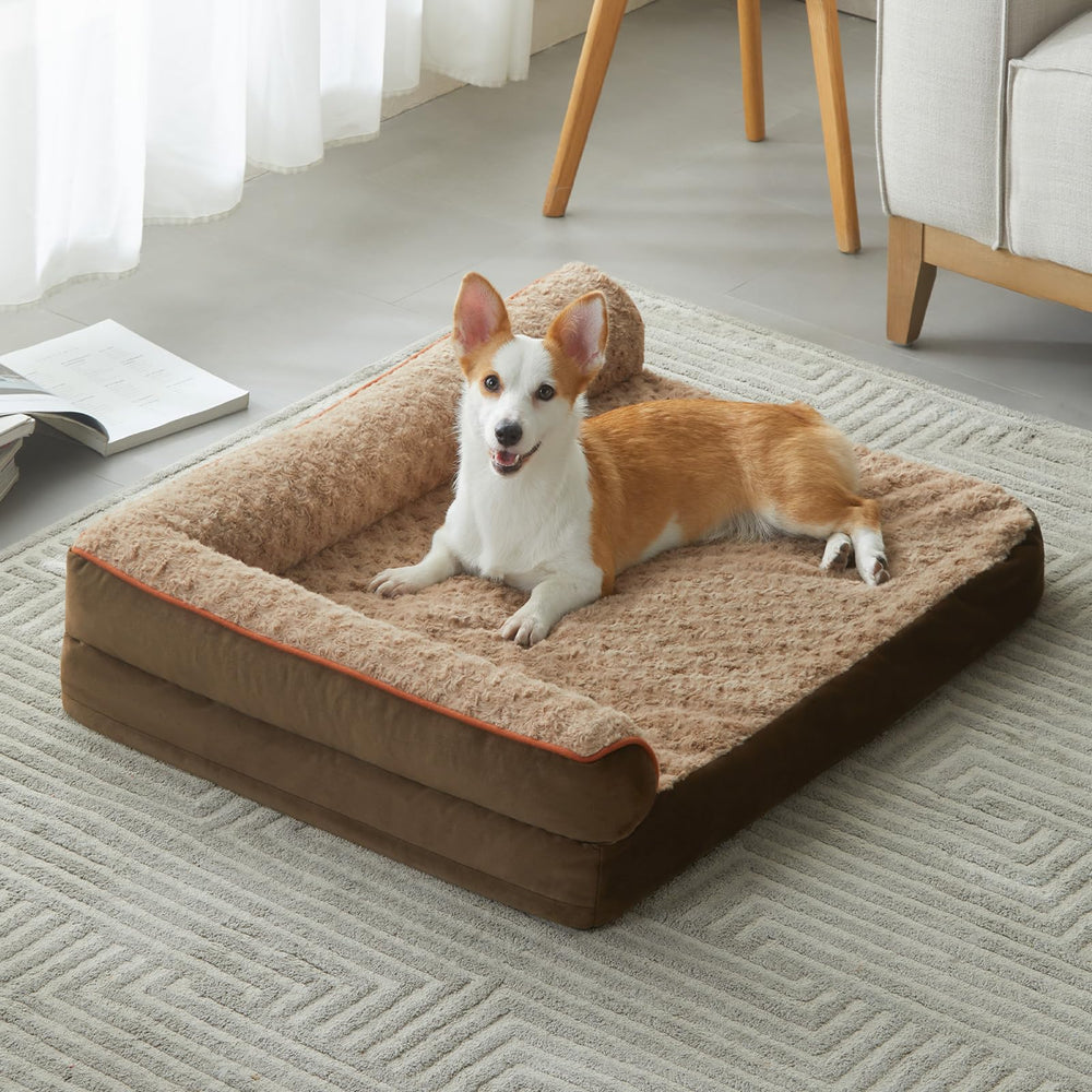 Cama ortopédica para perros grandes de BFPETHOME con diseño forma-L y soporte de articulaciones.