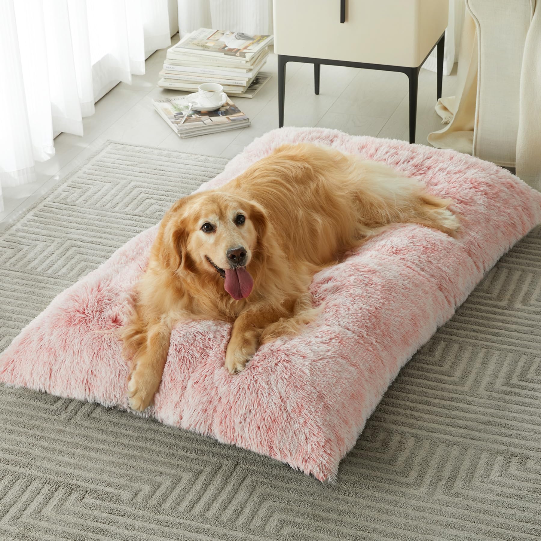 Cama para perro grande BFPETHOME rosa acolchada, descanso suave para dormir