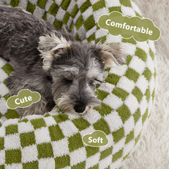 Textura suave jacquard en cama rosquilla, comodidad suave para tu mascota.