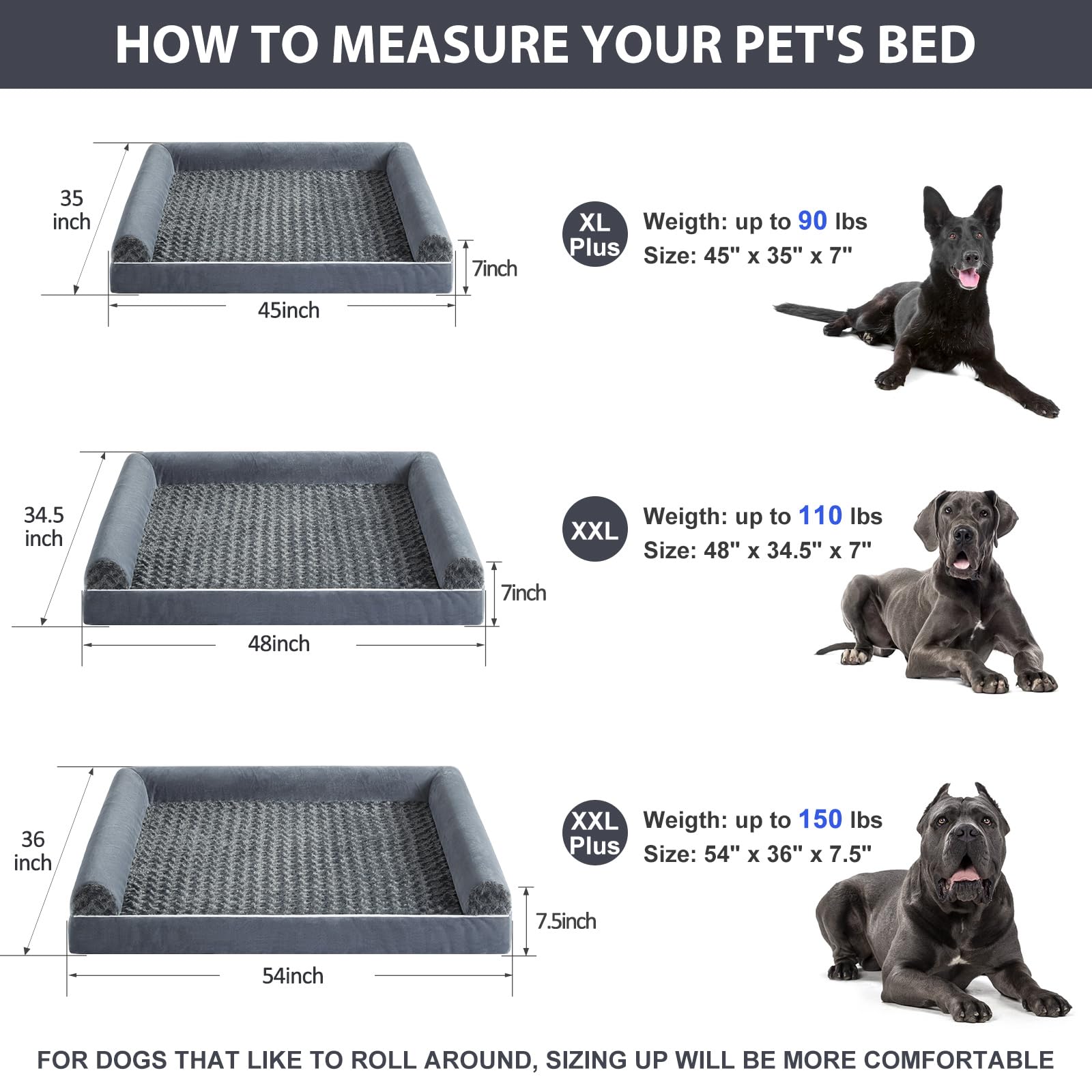 Dimensiones 48x35x7 pulgadas de BFPETHOME para perros medianos y grandes